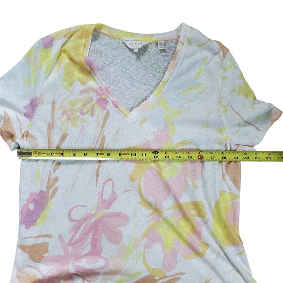 Ted Baker White/Yellow/Pink Watercolor Floral Ciana V-Neck Linen Top 2 - Picture 14 of 15